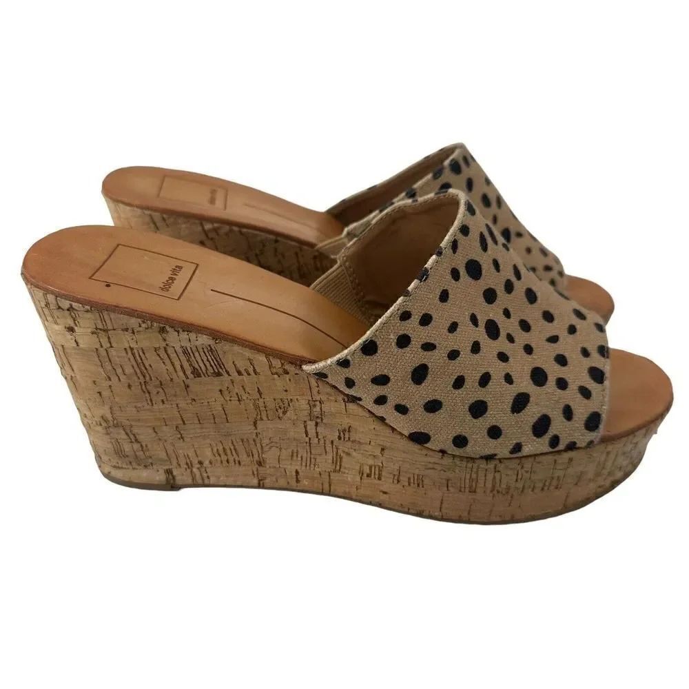 Dolce Vita Barta Wedge Sandals 8.5 Cork Heel Animal Print Chunky Platform Brown
